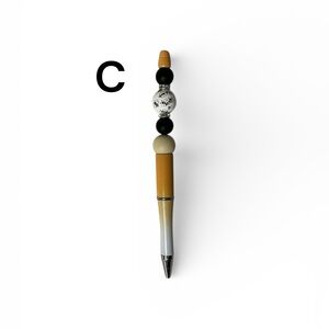 Handmade Beaded Pen – Neutral Tones with Bee Pattern Accent